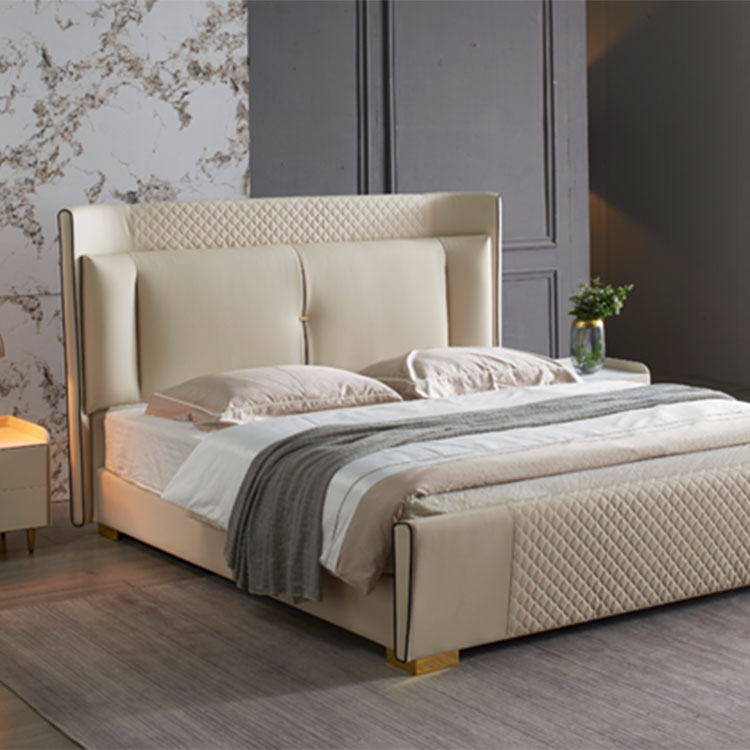 Ny design Läder Light Luxury Bed