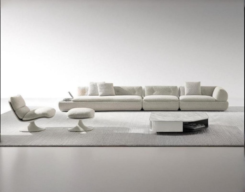 Xinyue Residence ｜ Böjd minimalistisk tygsoffa